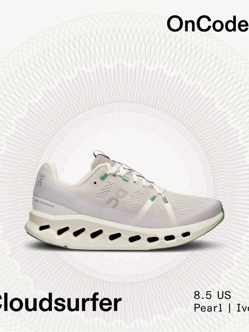 On Running Cloudsurfer Women's Running Shoe Pearl with Mint Accents 8.5